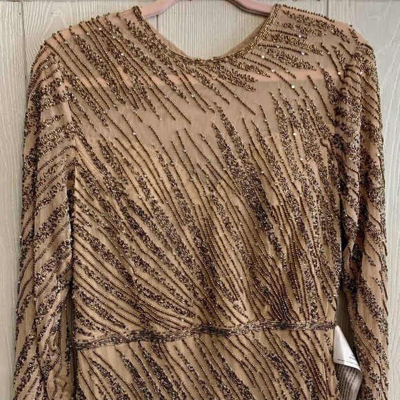 Mac Duggal Long Sleeve Beaded Column Gown Size 12 Mocha 5240 NWT - Picture 4 of 10